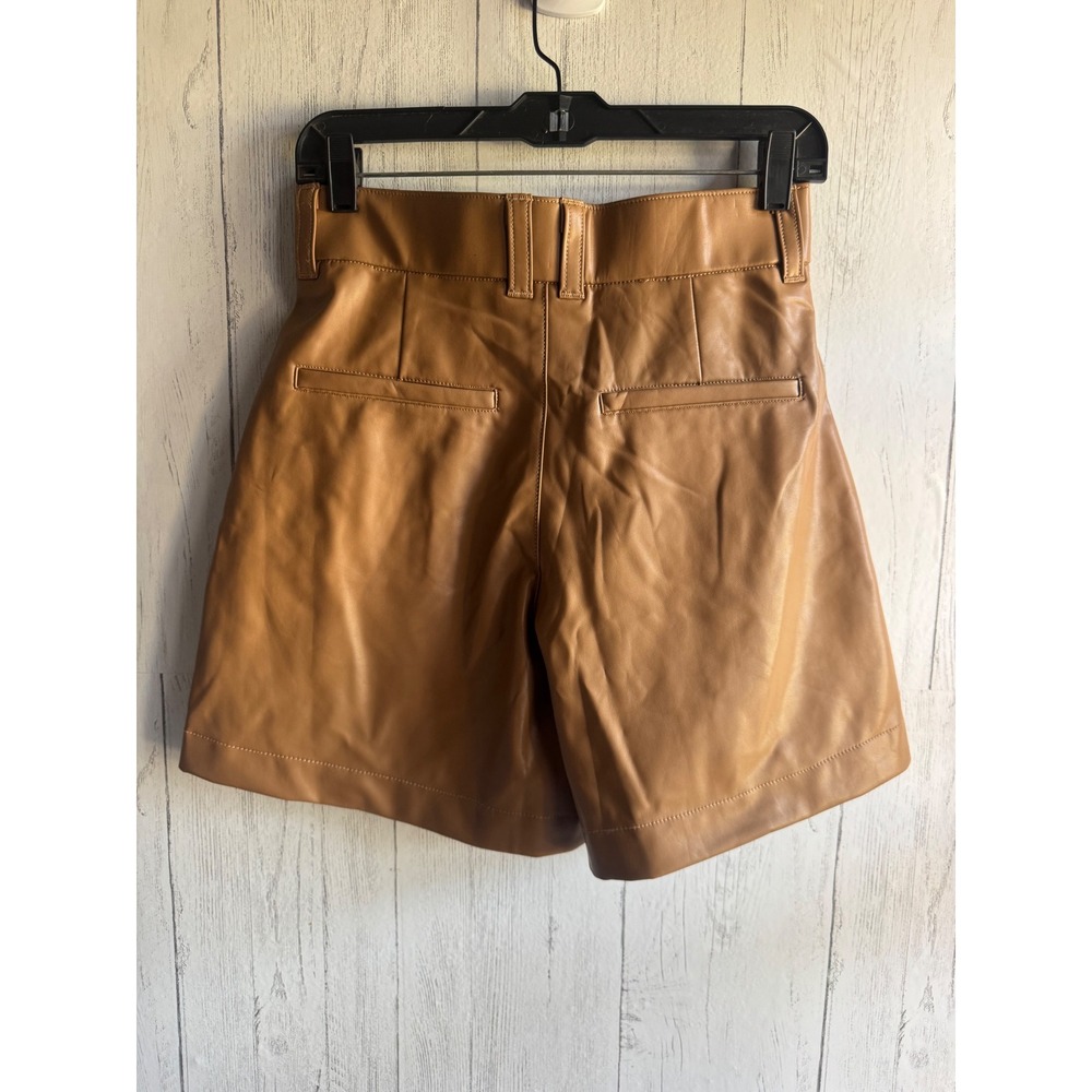 Abercrombie & Fitch Vegan Leather Pleated Shorts Tan Brown High Rise Small NEW - Picture 3 of 8